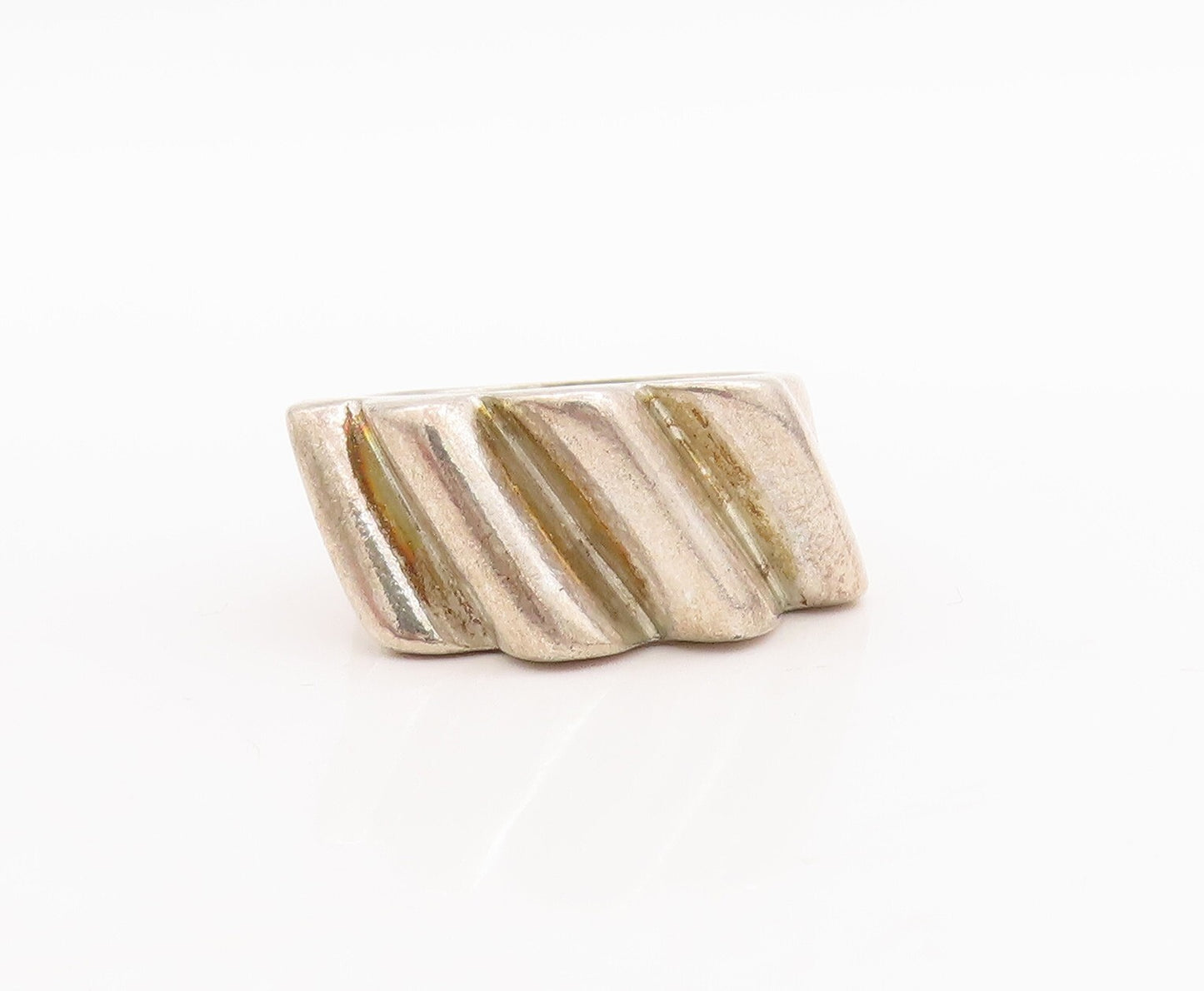 925 Sterling Silver Vintage Ring Solid Italic Grooved Cylinders  Sz 7  RG28749