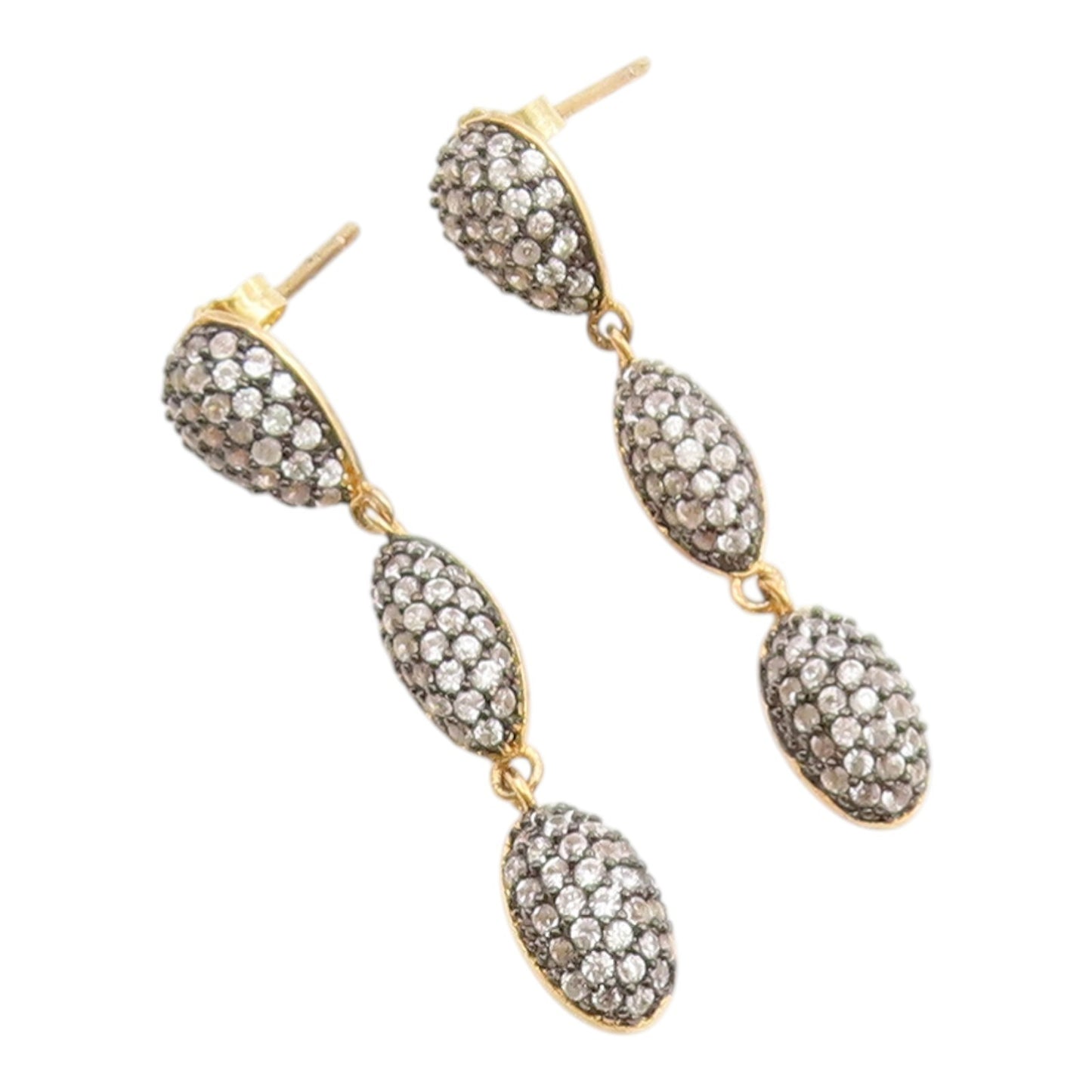 925 Sterling Silver Vintage Earrings Gold Plated CZ Teardrop Dangle  EG14329