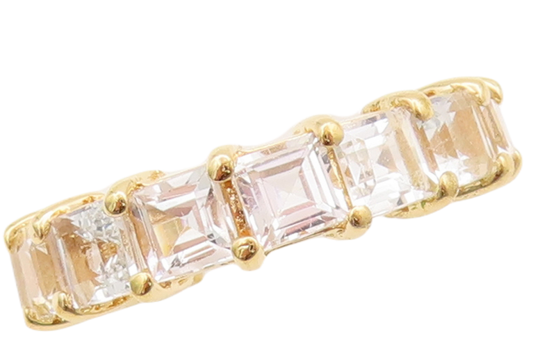925 Sterling Silver Vintage Ring Gold Plated Square Cut 360 CZ Band Sz 6 RG29573