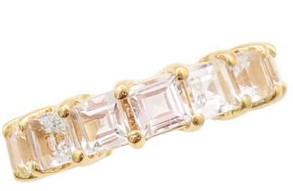 925 Sterling Silver Vintage Ring Gold Plated Square Cut 360 CZ Band Sz 6 RG29573