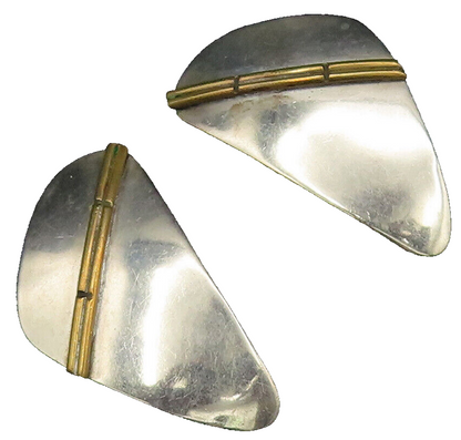 925 Silver  Vintage Two Tone Triangle Abstract Clip Back Earrings  EG12163