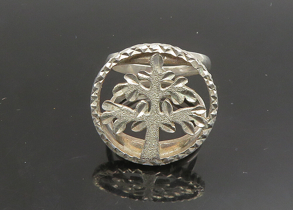 925 Sterling Silver  Vintage Shiny Diamond Cut Tree Band Ring Sz 7.5  RG23409