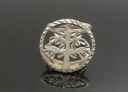925 Sterling Silver  Vintage Shiny Diamond Cut Tree Band Ring Sz 7.5  RG23409