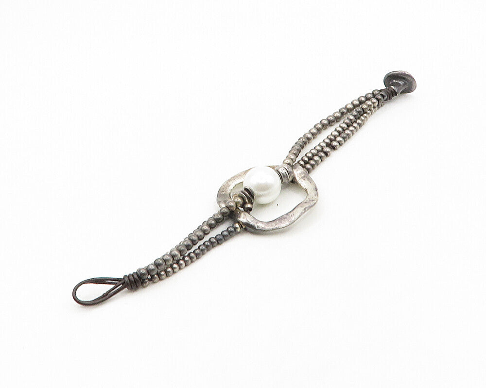 UNO DE 50 925 Sterling Silver Vintage Shiny Pearl Beaded Chain Bracelet BT7855