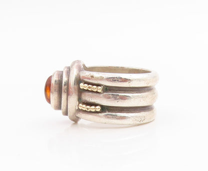 14k Gold & 925 Sterling Silver Vintage Ring ANITA SELINGER Amber  Sz 6  RG35759