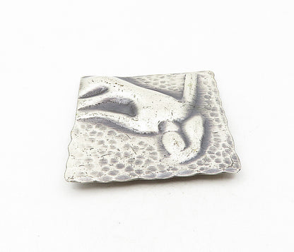 925 Sterling Silver  Vintage Modernist Hammered Woman Square Brooch Pin BP3339