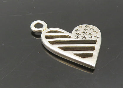 925 Sterling Silver  Vintage Shiny American Flag Love Heart Pendant  PT17892