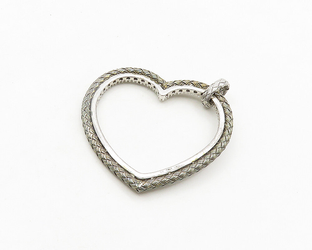 925 Sterling Silver   Vintage Cubic Zirconia Open Love Heart Pendant  PT14997
