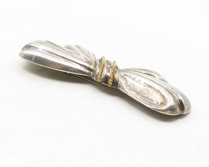 925 Sterling Silver  Vintage 2 Tone Rope Twist Ribbon Bow Brooch Pin  BP4478