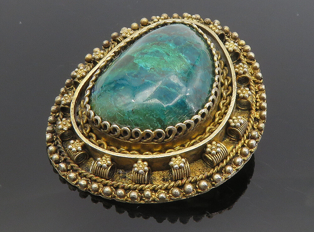 ISRAEL 925 Sterling Silver  Vintage Cabochon Eilat Stone Brooch Pin  BP3265