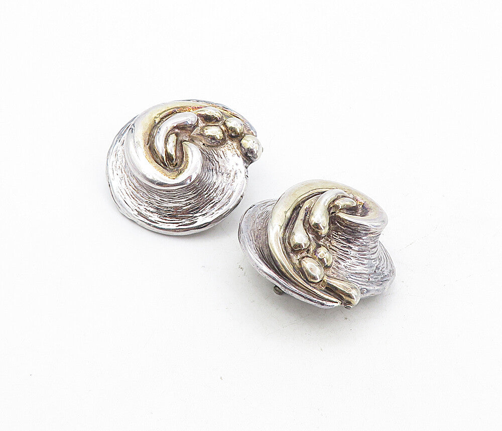 ISRAEL 925 Silver  Vintage Modernist Sculpted Non Pierce Earrings  EG4101