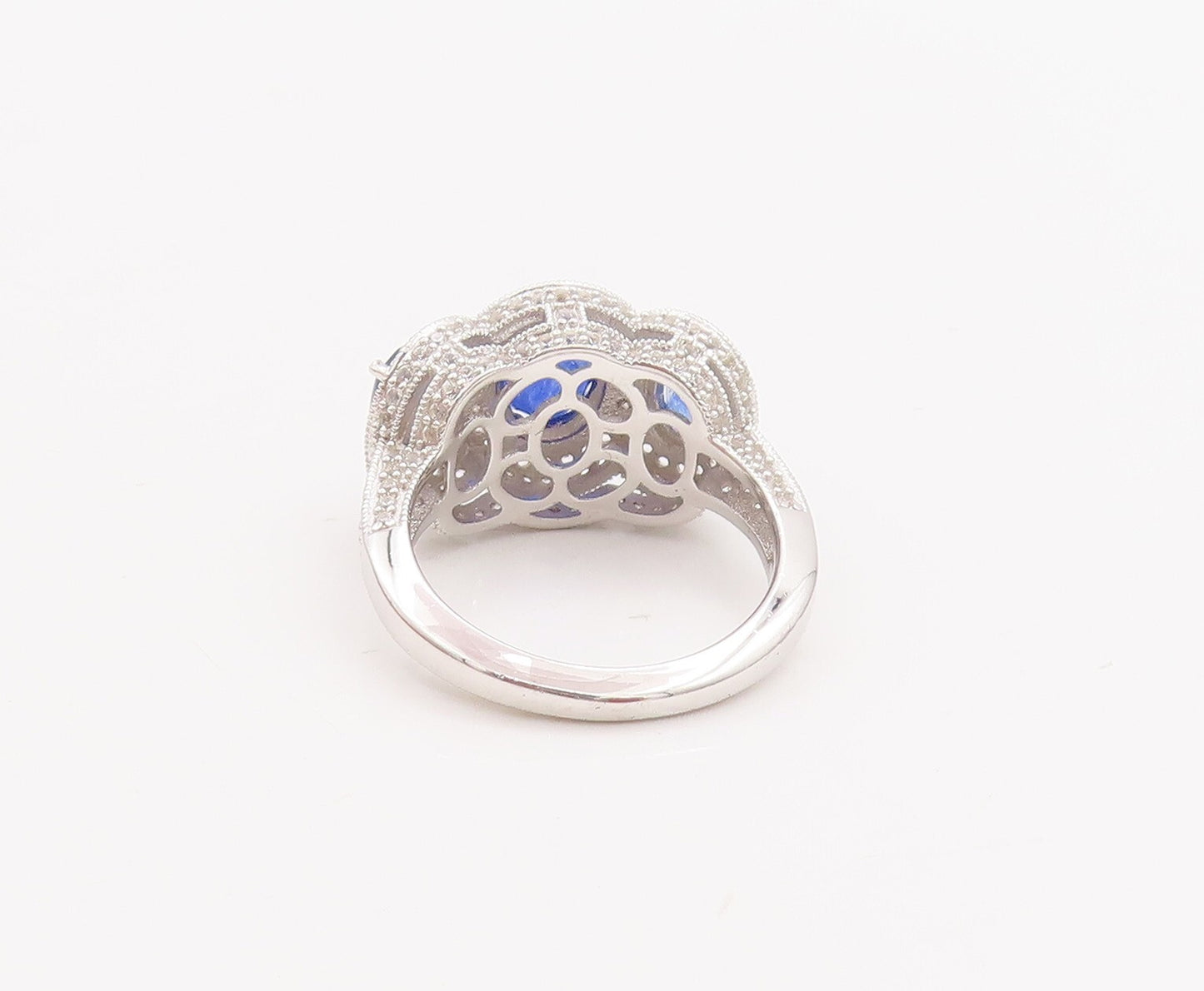 925 Sterling Silver Vintage Ring Tanzanite Halo White Sapphire  Sz 7.5  RG29043