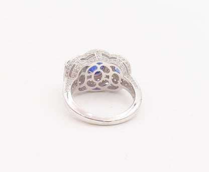 925 Sterling Silver Vintage Ring Tanzanite Halo White Sapphire  Sz 7.5  RG29043