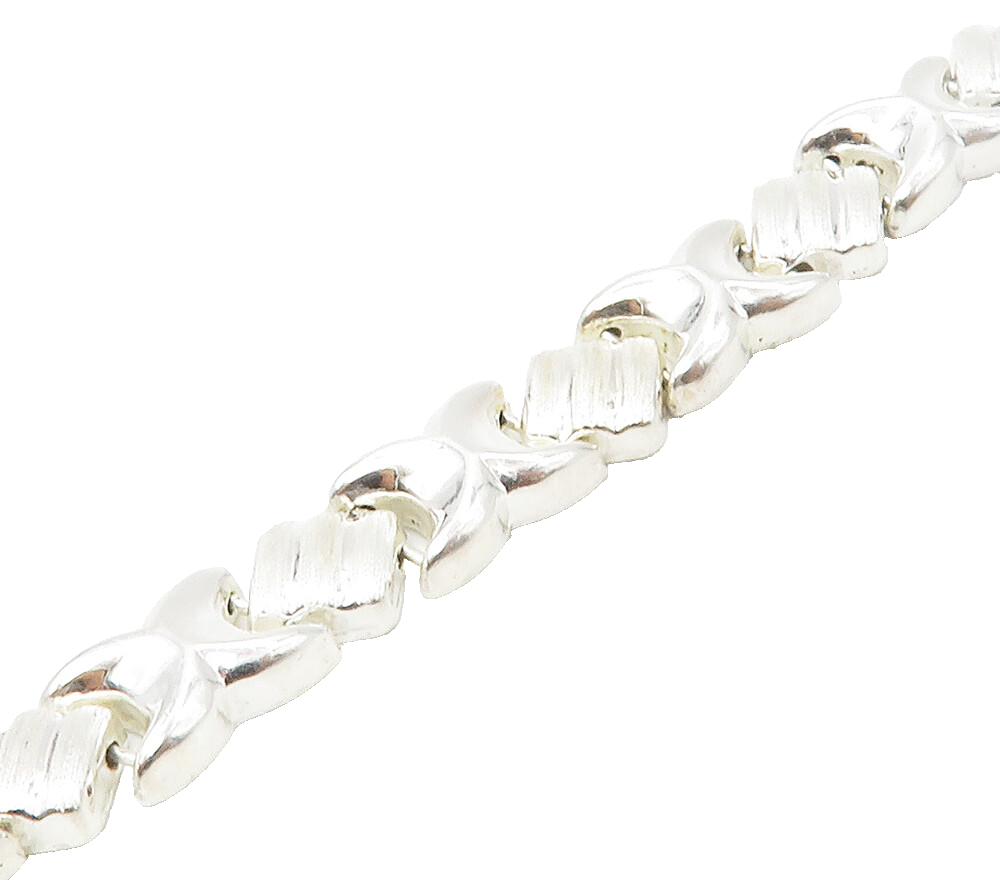 925 Sterling Silver  Shiny XO Hugs & Kisses Hinge Chain Bracelet  BT6562