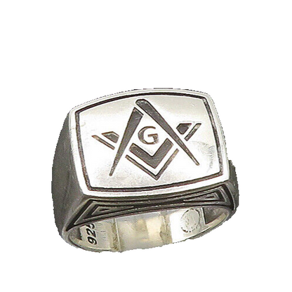 925 Sterling Silver  Vintage Freemason Symbol Square Band Ring Sz 10  RG21760