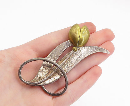 MEXICO 925 Sterling Silver  Vintage Two Tone Flower Motif Brooch Pin  BP1164