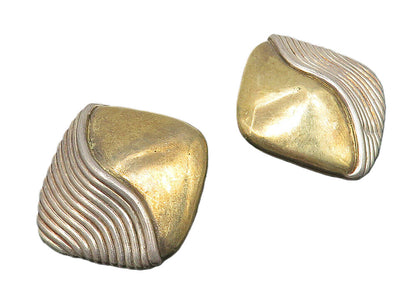 925 Sterling Silver  Vintage Two Tone Modernist Non Pierce Earrings  EG5703