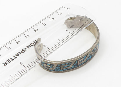 MEXICO 925 Sterling Silver  Vintage Turquoise Mosaic Cuff Bracelet  BT8573