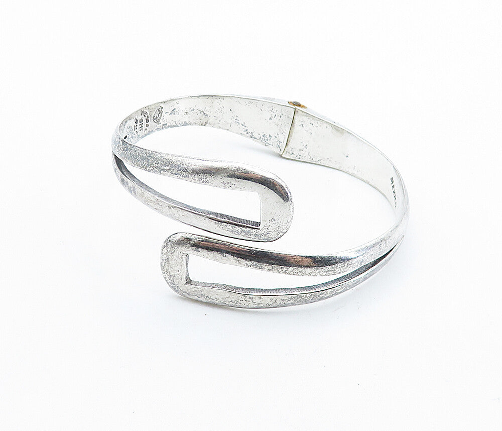 MEXICO 925 Sterling Silver  Vintage Shiny Open Bypass Cuff Bracelet  BT2041