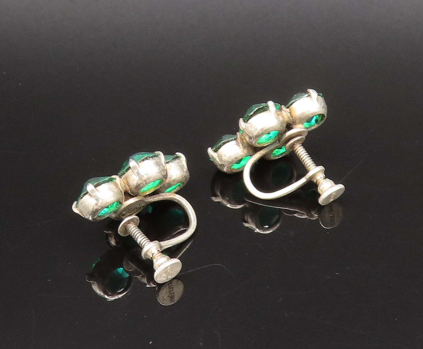 925 Silver  Vintage Fancy Green Topaz Cross Screw Back Earrings  EG12279