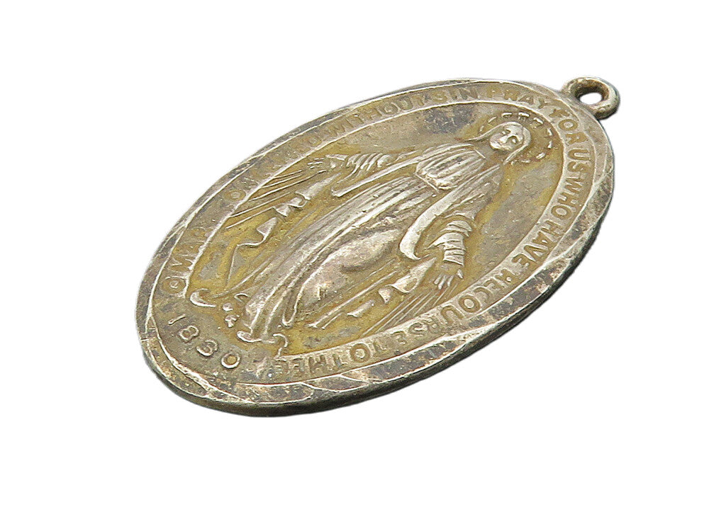 925 Sterling Silver  Vintage Antique Virgin Mary Religious Pendant  PT7982