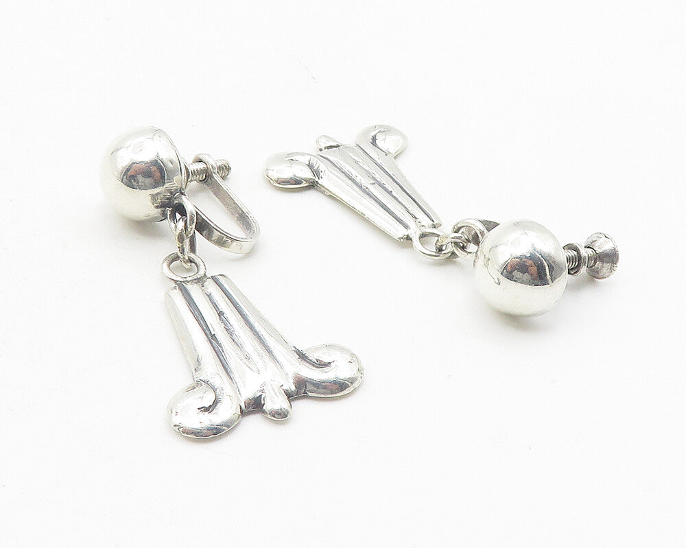 MEXICO 925 Sterling Silver  Vintage Antique Non Pierce Dangle Earrings  EG6226
