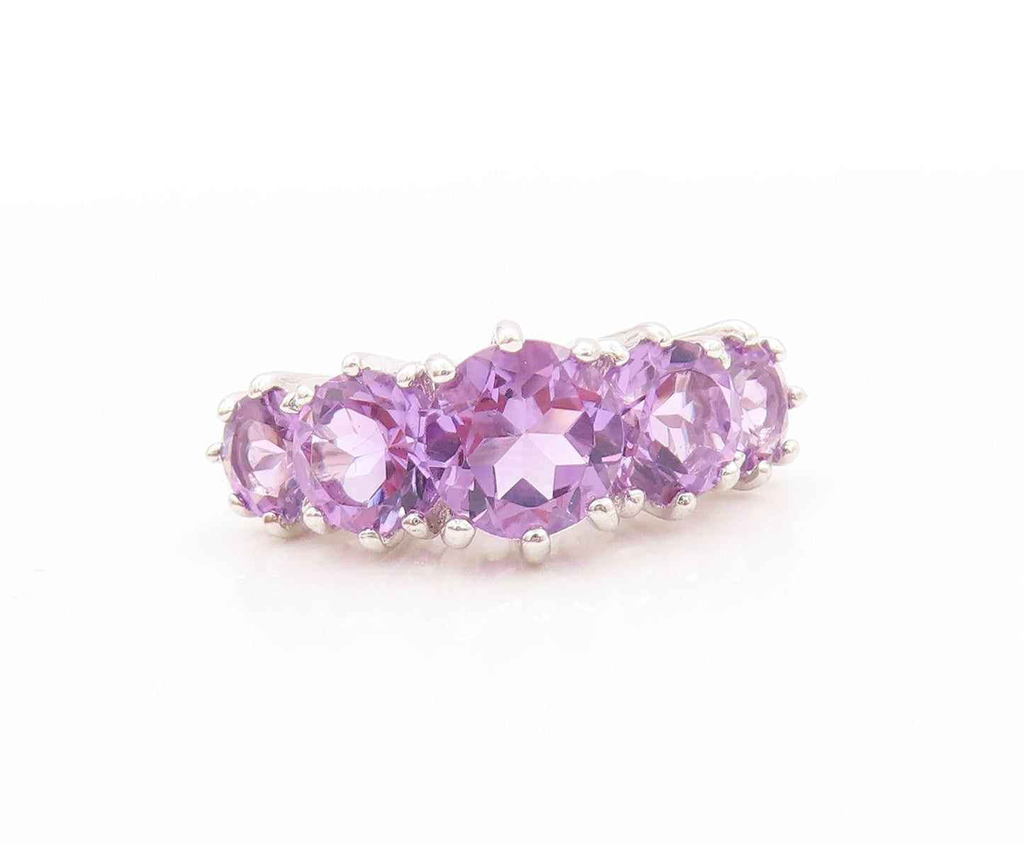 925 Sterling Silver Vintage Ring Round Cut Amethyst 5 Stone Band  Sz 6  RG32728