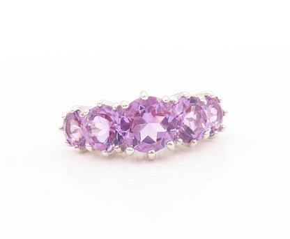 925 Sterling Silver Vintage Ring Round Cut Amethyst 5 Stone Band  Sz 6  RG32728