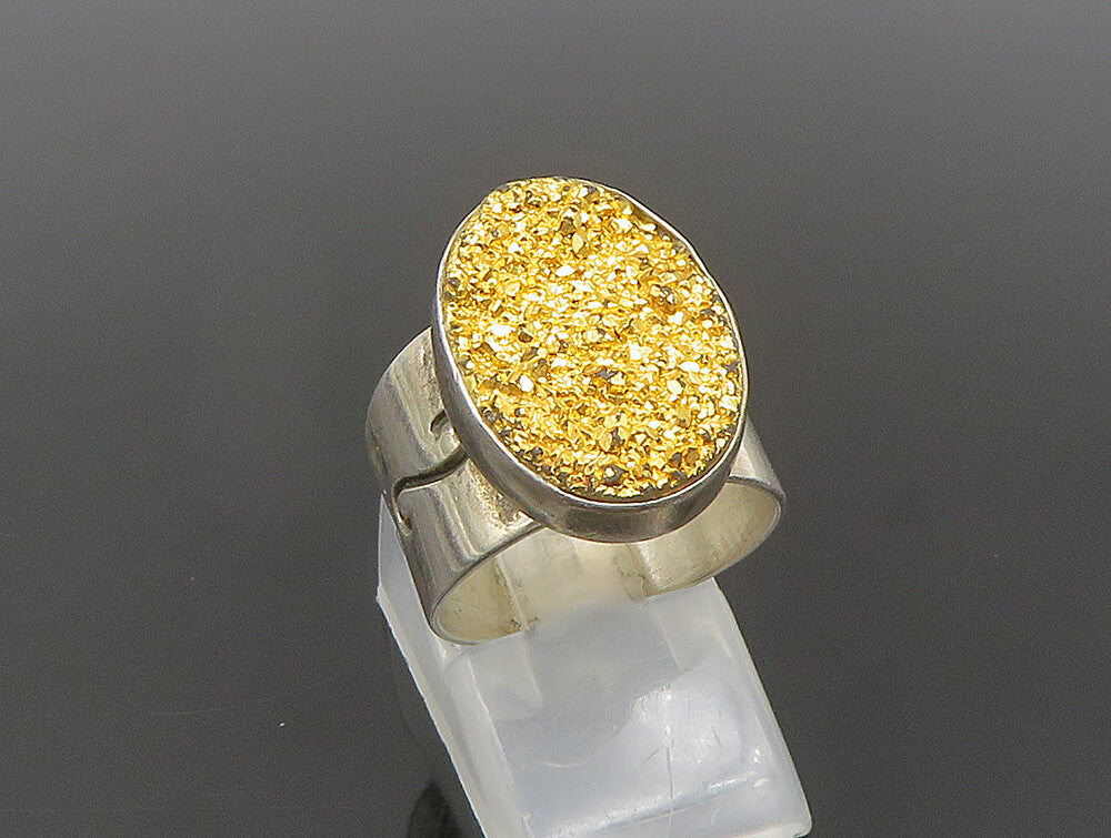 JAY KING DTR 925 Silver  Vintage Oval Yellow Druzy Swirl Ring Sz 7  RG24466