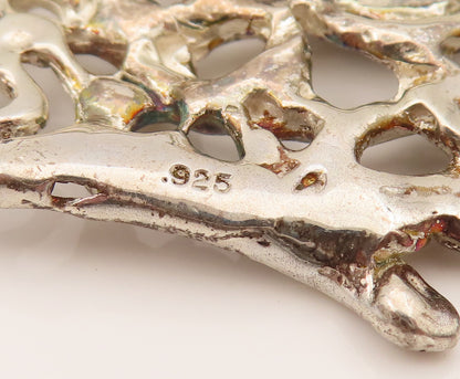 925 Sterling Silver  Vintage Modernist Openwork Floral Brooch Pin  BP10208
