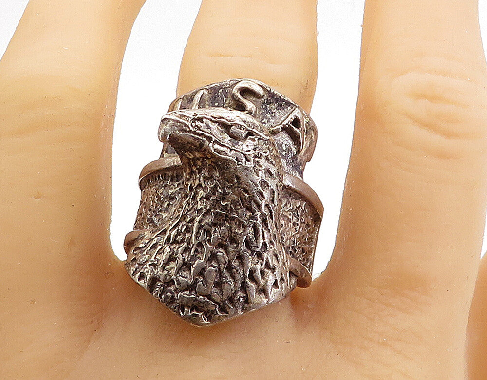 925 Sterling Silver  Vintage Dark Tone Eagle's Head USA Band Ring Sz 11 RG7319