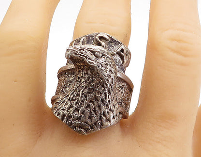 925 Sterling Silver  Vintage Dark Tone Eagle's Head USA Band Ring Sz 11 RG7319