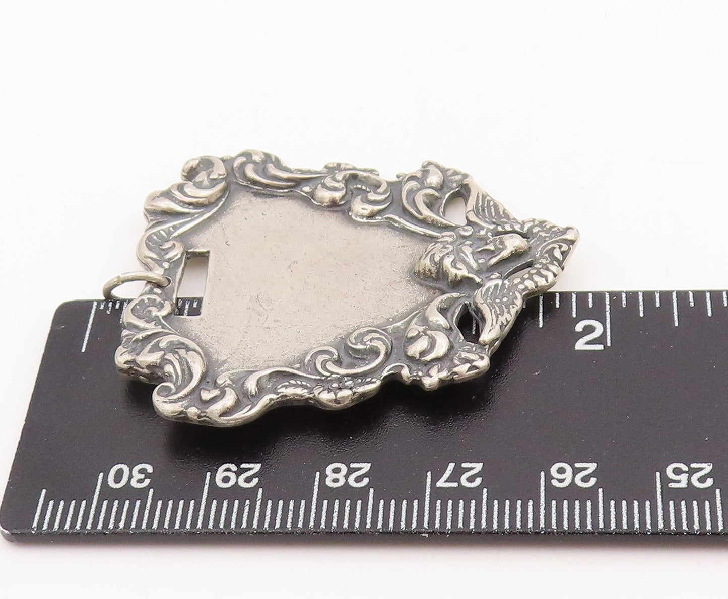925 Sterling Silver Vintage Pendant Classic Victorian Floral Luggage Tag PT25245