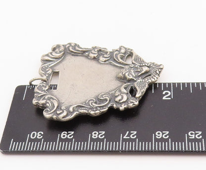 925 Sterling Silver Vintage Pendant Classic Victorian Floral Luggage Tag PT25245