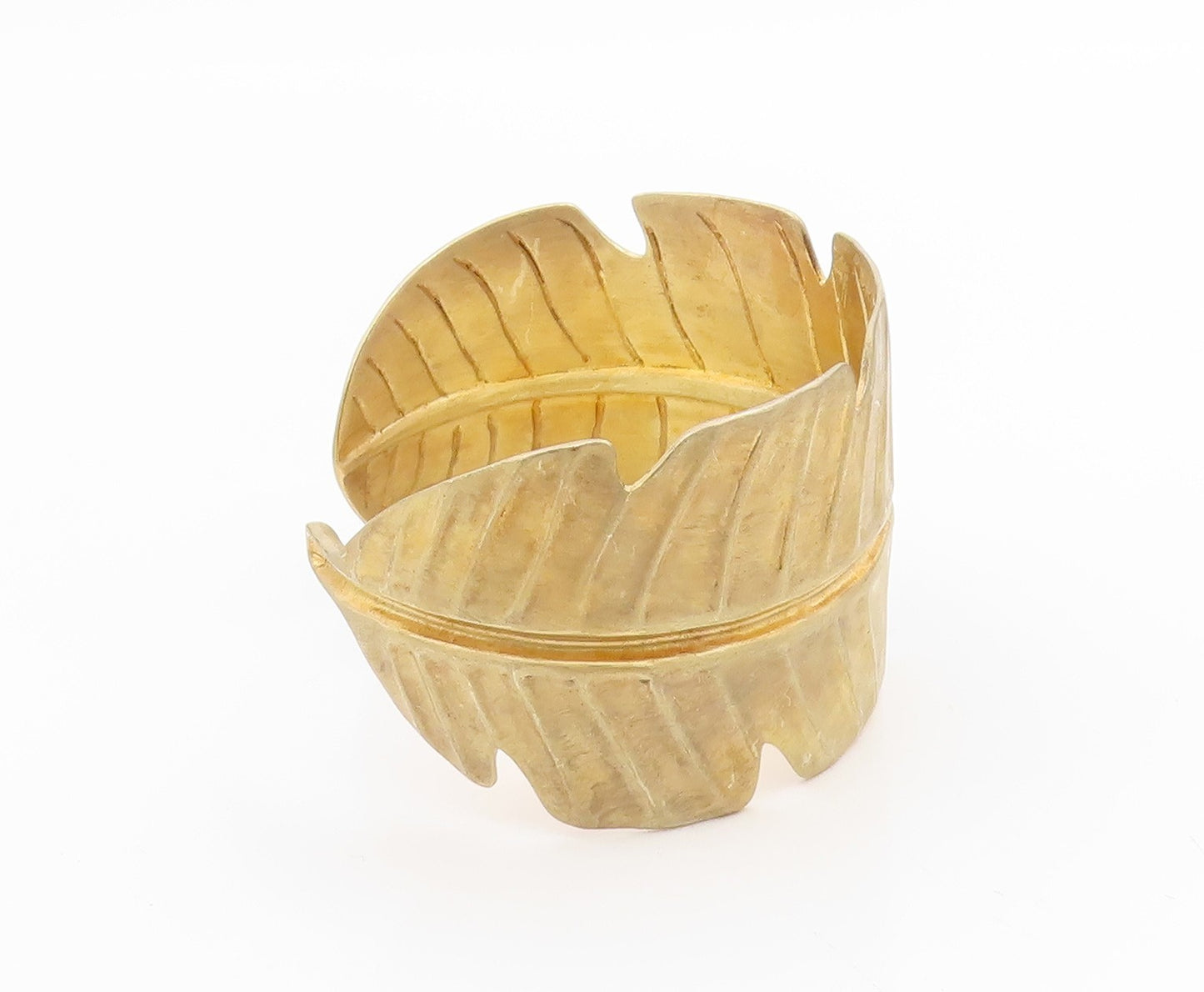925 Sterling Silver Vintage Bracelet Gold Plated Feather Leaf Wide Cuff  BT11657