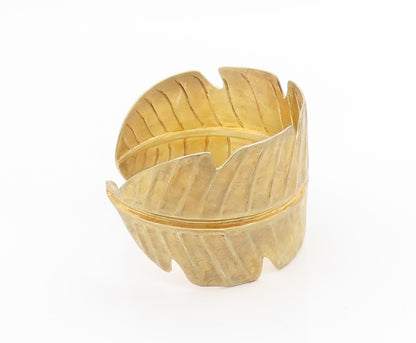 925 Sterling Silver Vintage Bracelet Gold Plated Feather Leaf Wide Cuff  BT11657