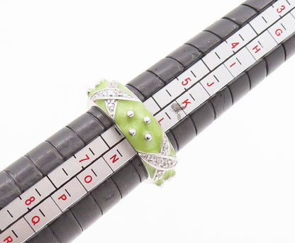 925 Sterling Silver Vintage Ring Designer Green Enameled CZ Inlay  Sz 6  RG29057