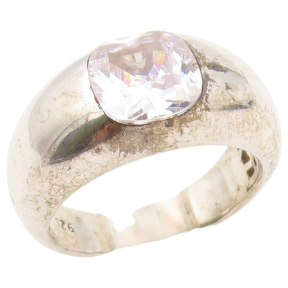 925 Sterling Silver Vintage Ring Cushion Cut CZ Solitaire Dome  Sz 7.5  RG36607