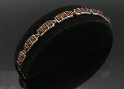 925 Sterling Silver  Vintage Amber Dark Tone Bar Link Chain Bracelet  BT8773