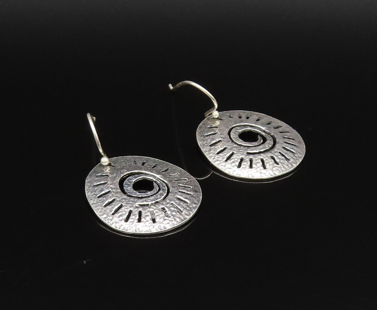 ISRAEL 925 Silver  Vintage Hammered Openwork Spiral Round Earrings  EG12028