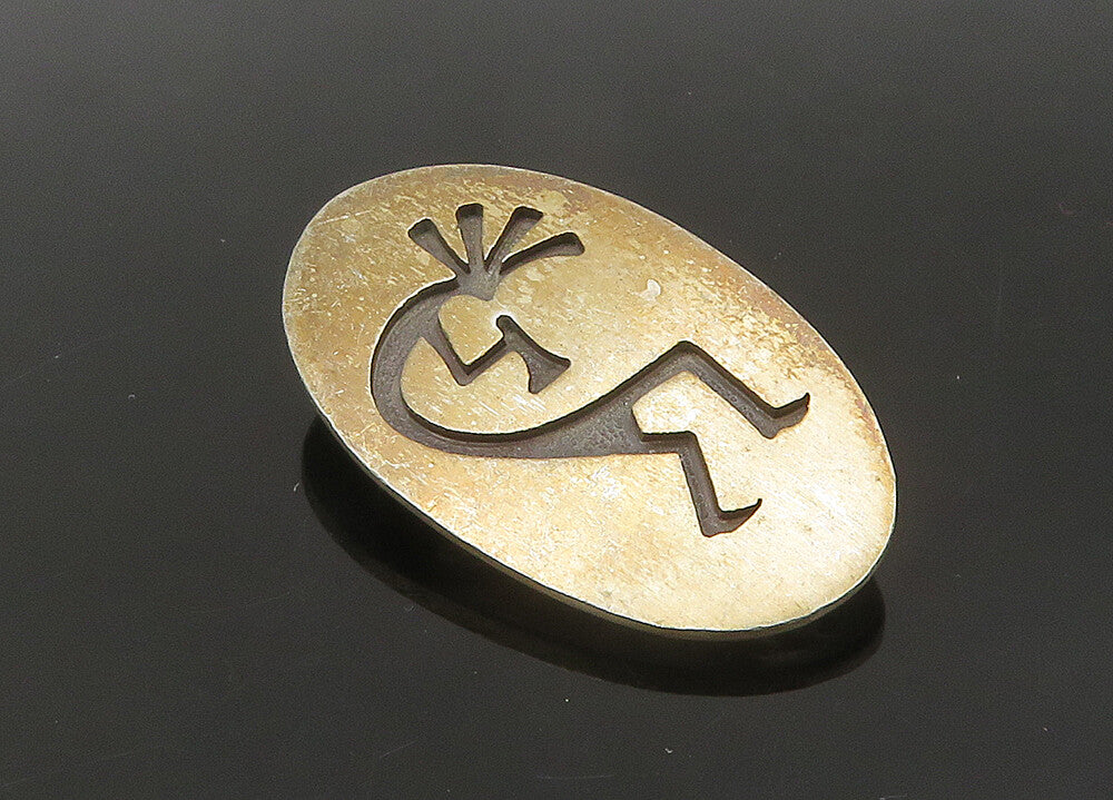 NAVAJO 925 Sterling Silver  Vintage Kokopelli Dancer Oval Brooch Pin  BP8485