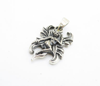925 Sterling Silver Vintage Dark Tone Petite Flying Fairy Lady Pendant PT5435