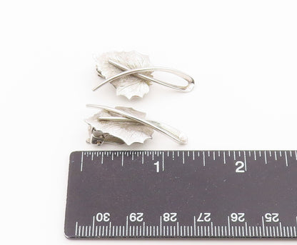 925 Sterling Silver Vintage Earrings Modernist Textured Leaf Clip On  EG14475