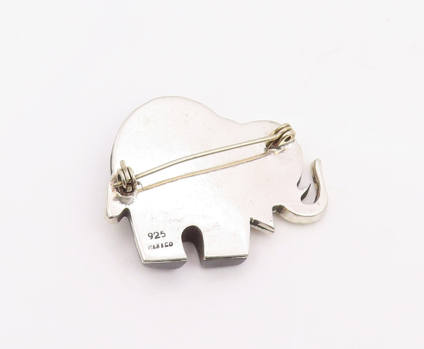 925 Sterling Silver Vintage Brooch Pin MEXICO Onyx Modernist Elephant  BP12288
