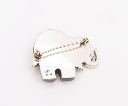 925 Sterling Silver Vintage Brooch Pin MEXICO Onyx Modernist Elephant  BP12288