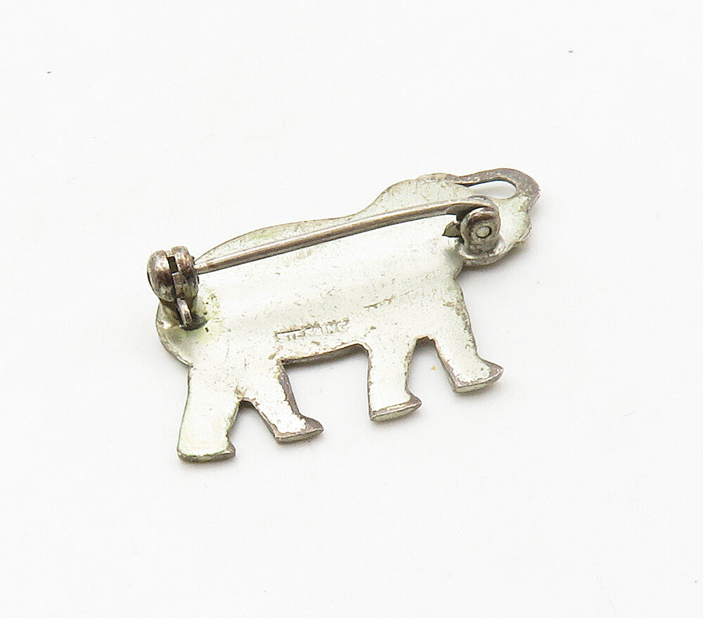 925 Sterling Silver  Vintage Dark Tone Petite Elephant Brooch Pin  BP6433