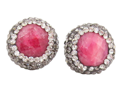 925 Sterling Silver Vintage Earrings Elegant Round Ruby & Halo CZ Stud  EG14275
