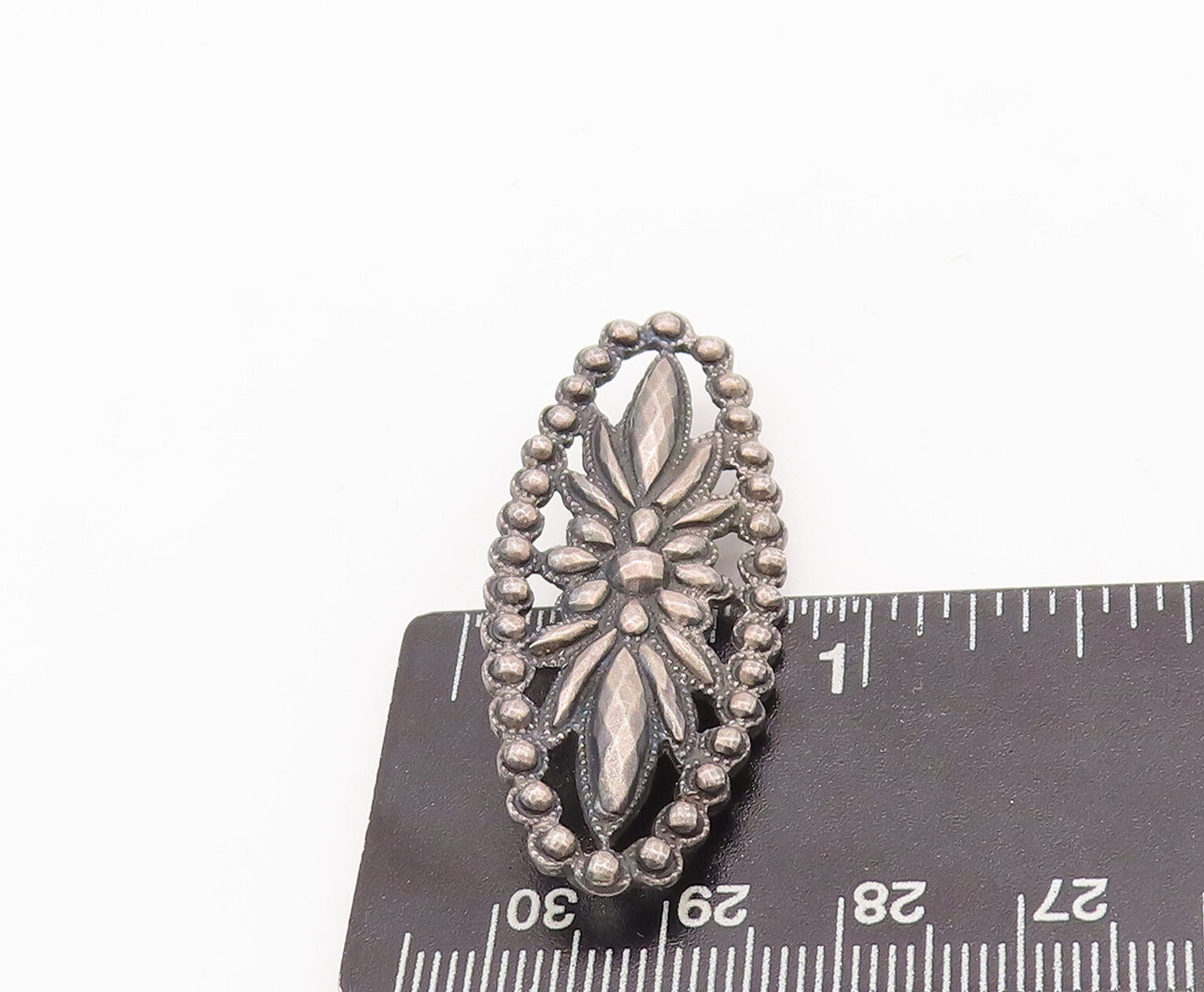 925 Sterling Silver Vintage Brooch Pin MFA Oval Leafy Flower Carved  BP11063