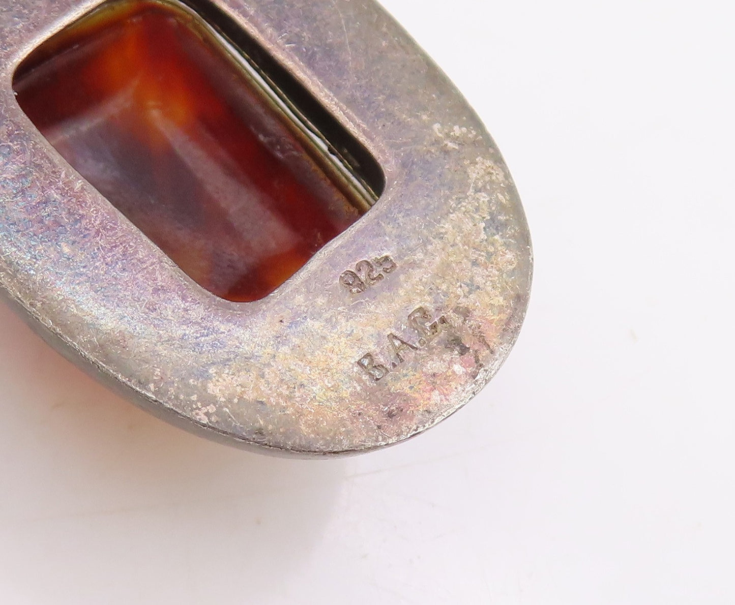 925 Sterling Silver Vintage Pendant Cabochon Jasper Modernist Oval Drop  PT25741