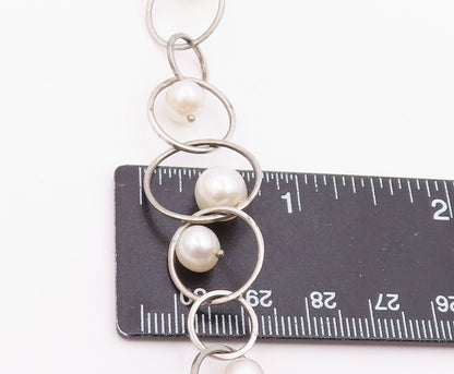 925 Sterling Silver  Vintage Cultured Pearl Open Circle Chain Bracelet  BT8935